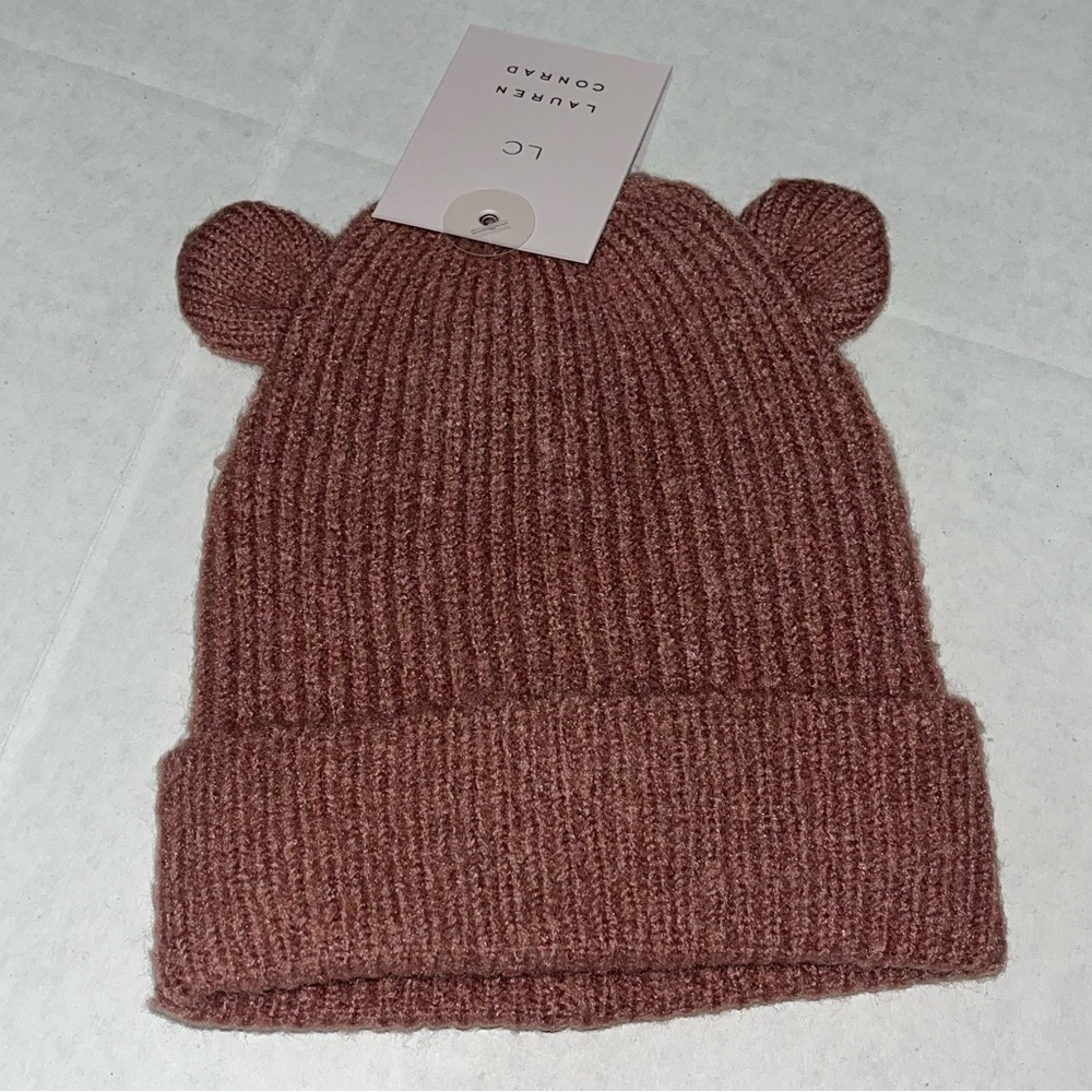 LC Lauren Conrad Kid’s Ribbed Knit Rose Beanie‎ Hat New with Tags